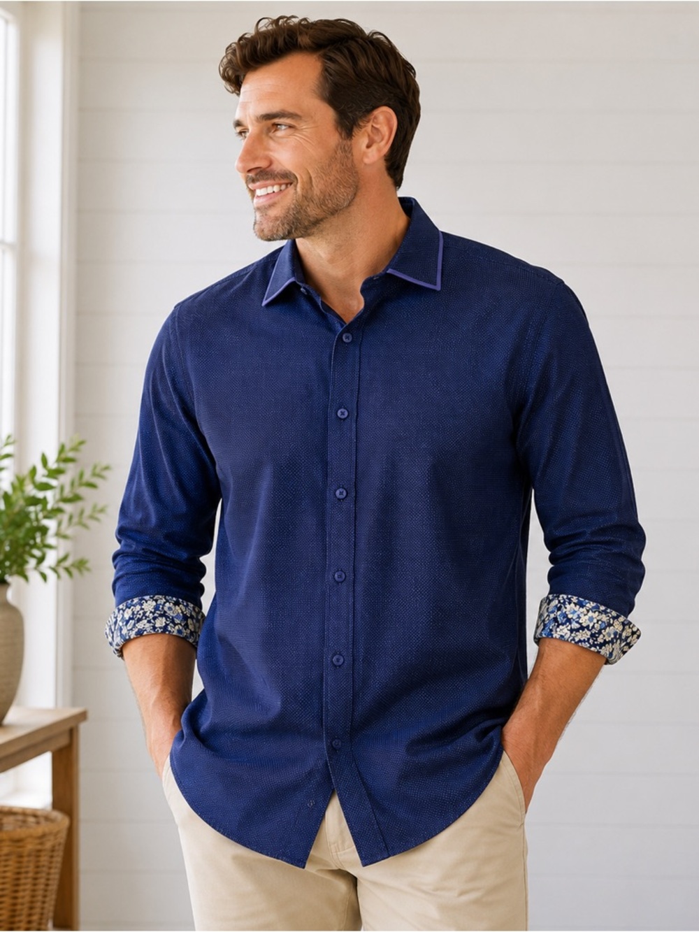 Steel & Jelly London Dress Shirt L Blue Geometric Button Up Long Sleeve